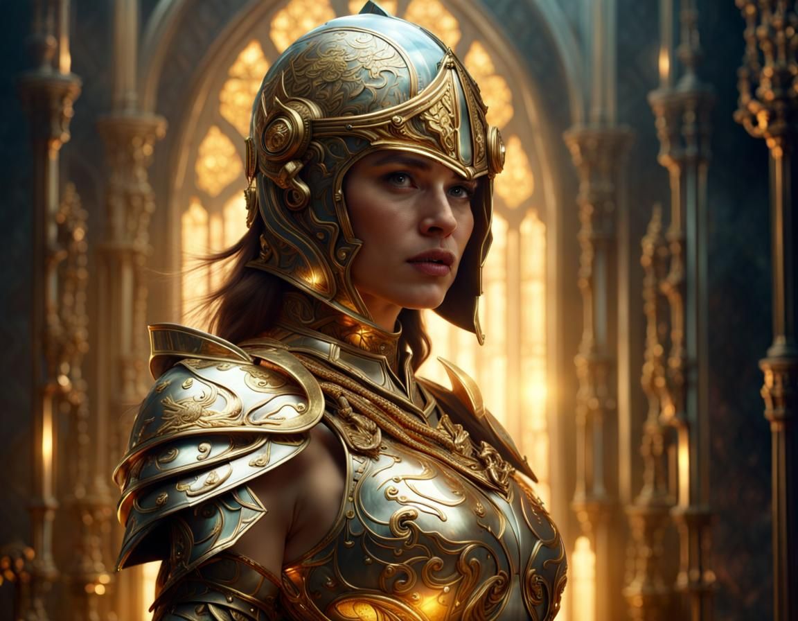 Glass and Gold Armored Warrioress: Digital Matte Painting