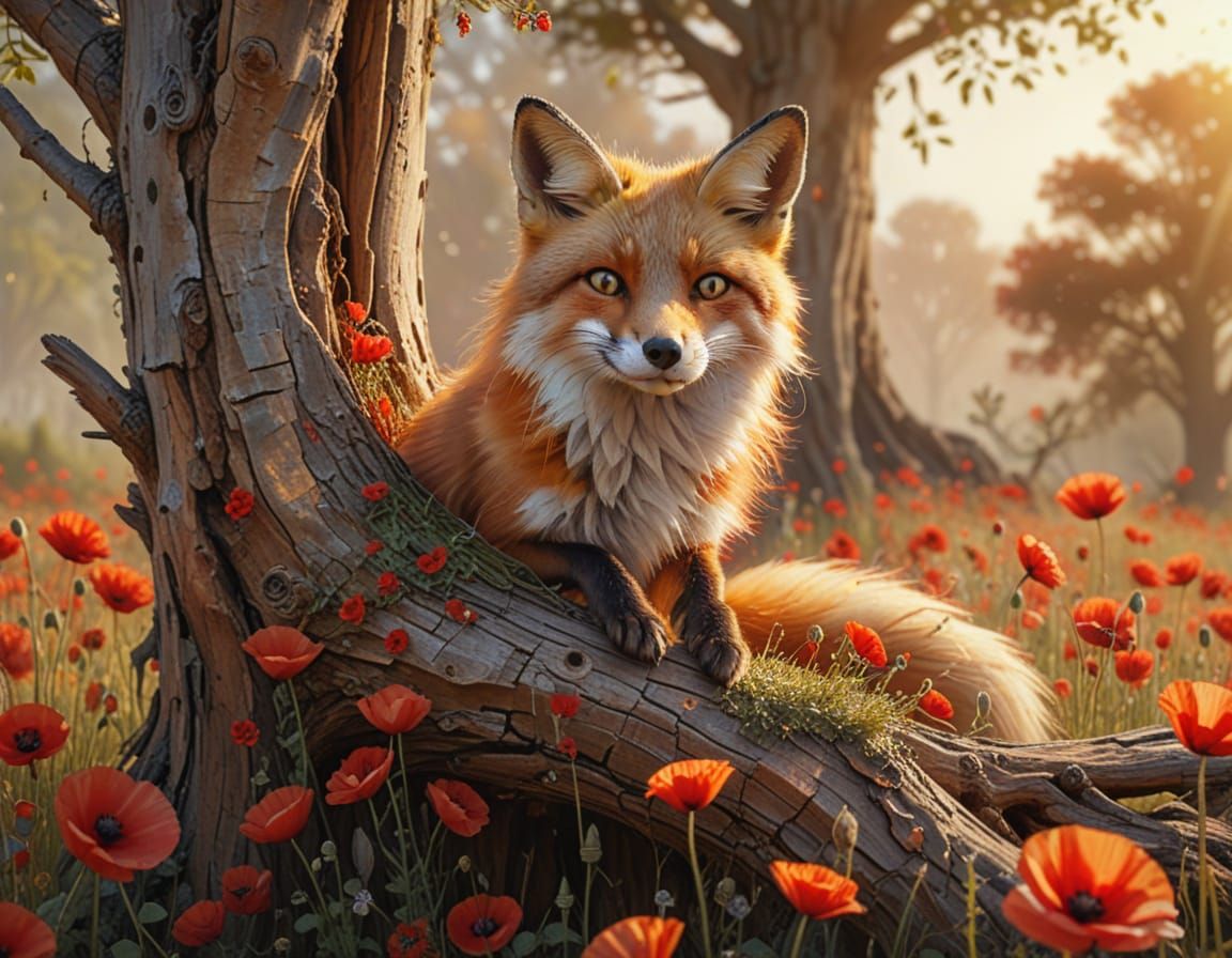 Fox in a poppy field(3)