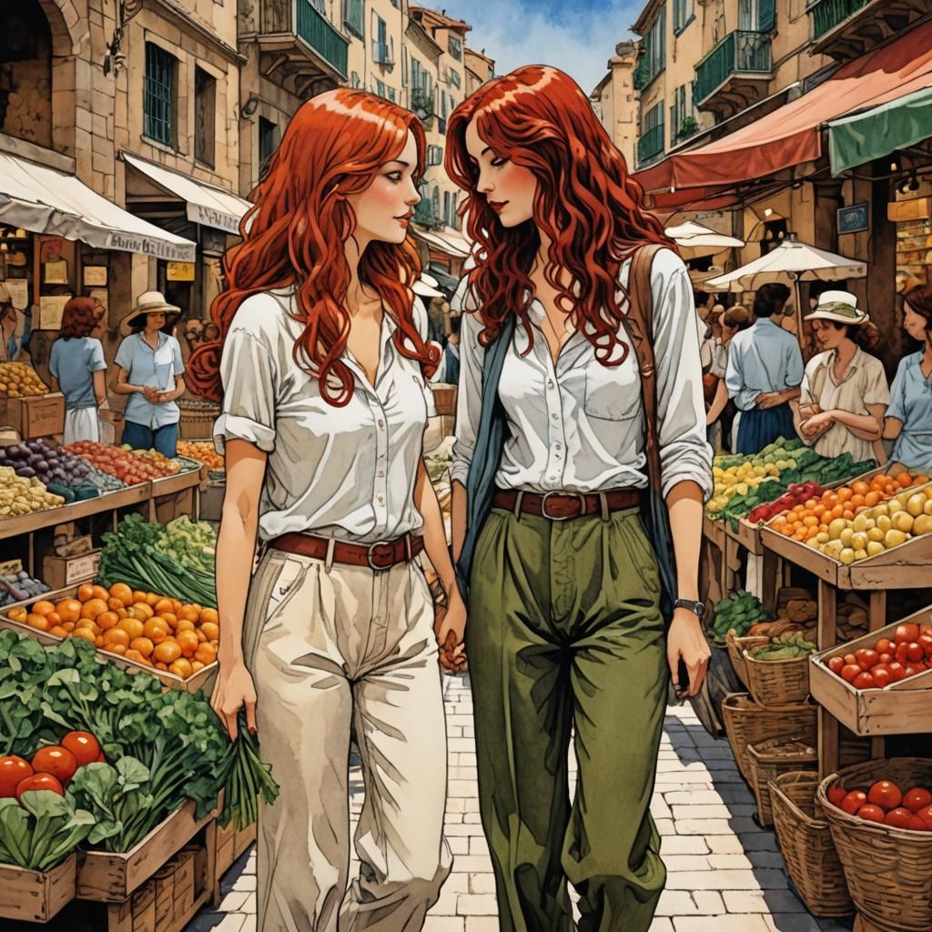 Romantic Couple Embrace in Provençal Market