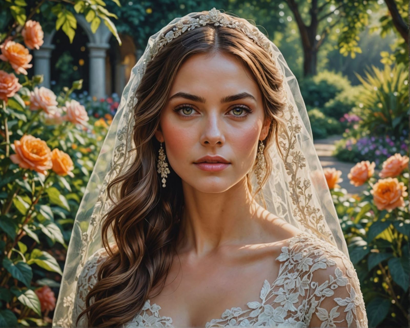 Bride in Lace: A Hyperrealistic Oil Painting
