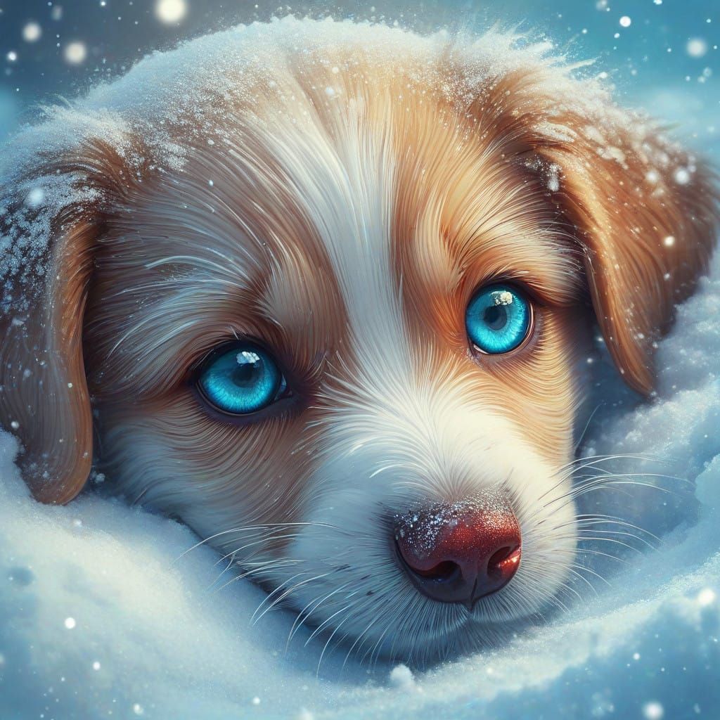 Whimsical Puppy in Snowy Wonderland