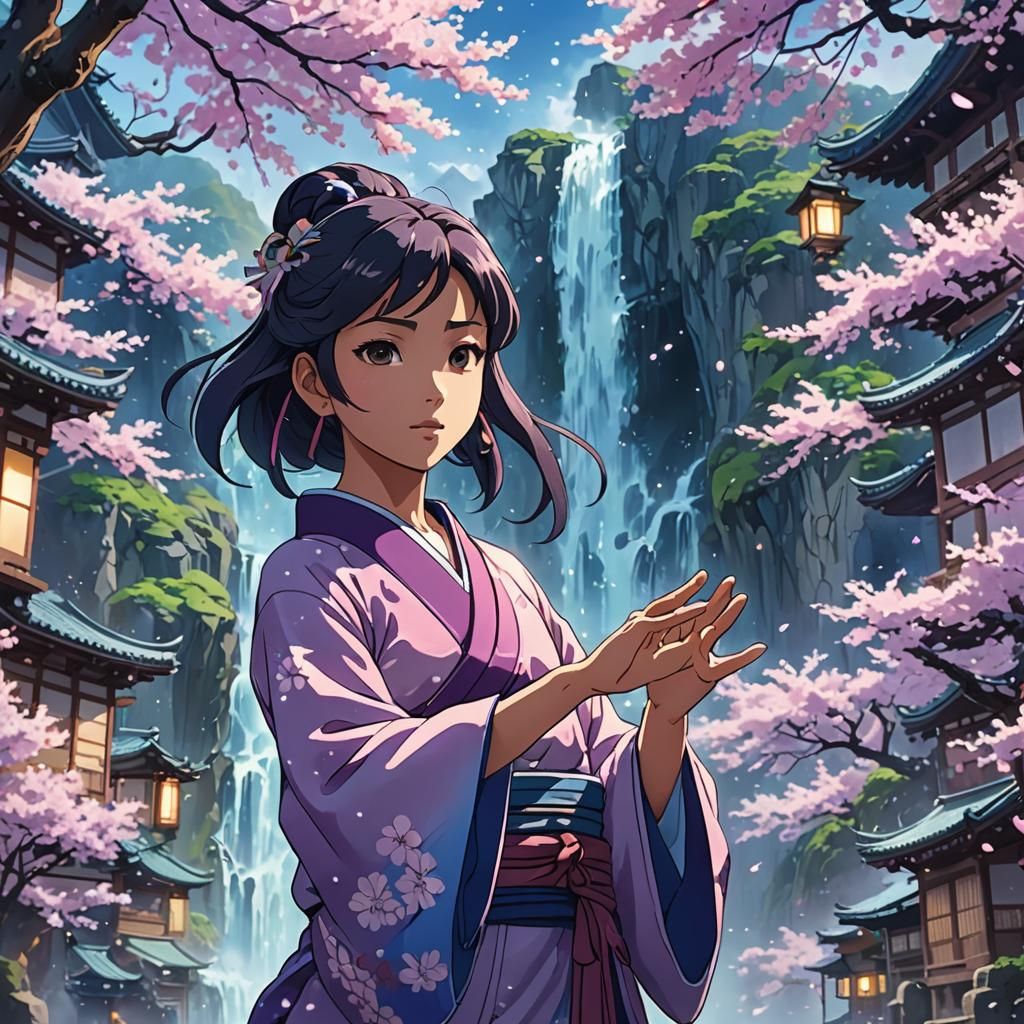 Geisha in Mystical Japanese Town: Anime Film Still
