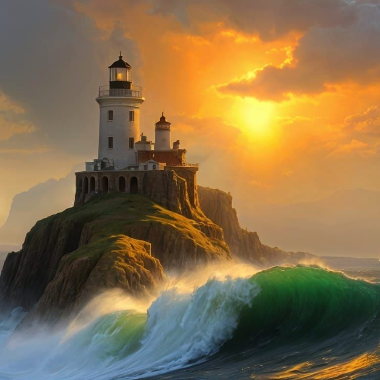 Lighthouse at Sea with Volumetric Lighting