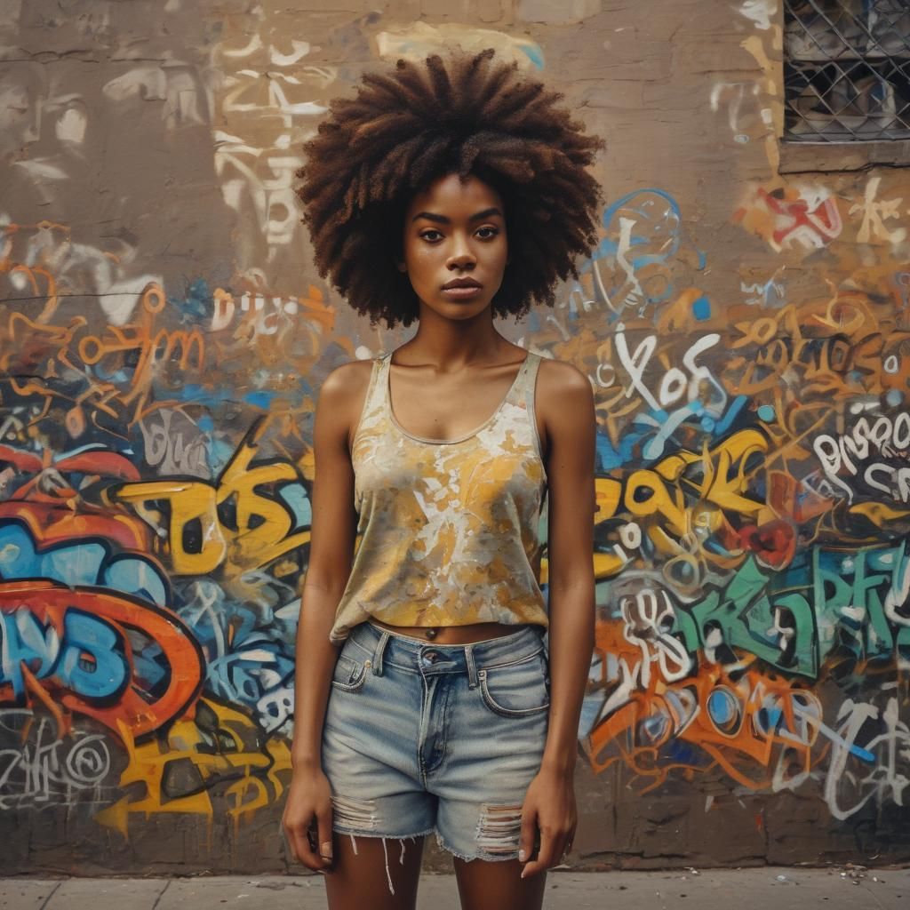 Los Angeles Afro Girl in Neo-Impressionist Oil Painting