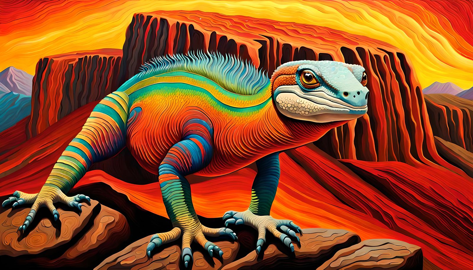 Goanna Dreamtime: Impasto Oil Painting of a Giant Reptile