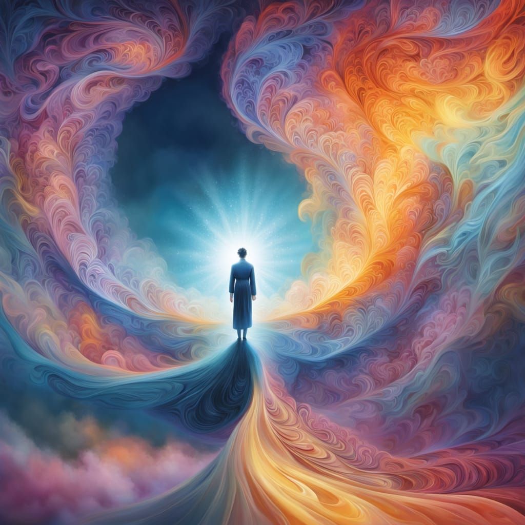 Ethereal Figure Awakens from Vibrant Dreamscape in Surreal S...