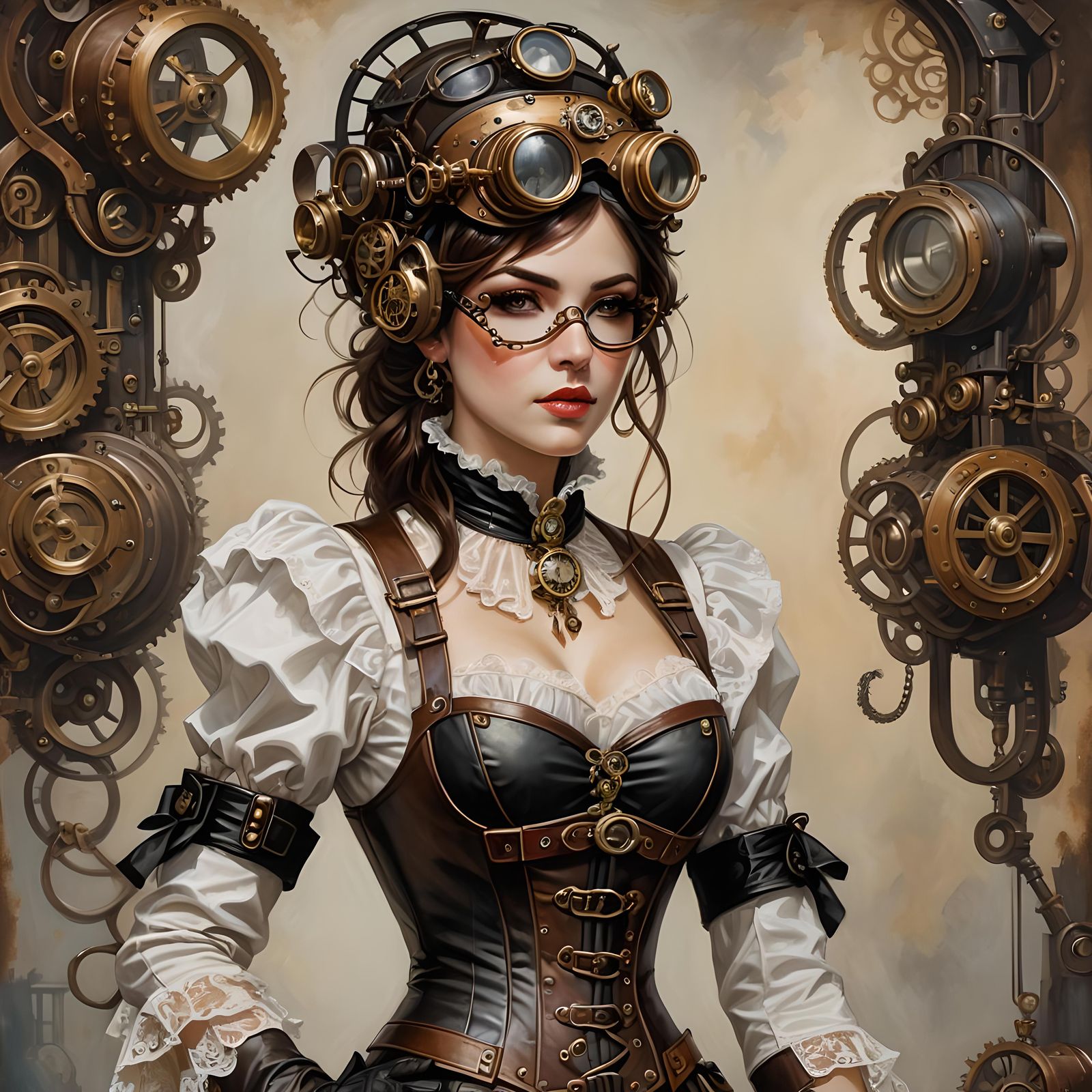 Steampunk Woman in Corset, Lace, and Goggles