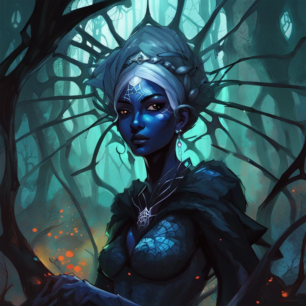 Drow Priestess in Mushroom Forest, Digital Art