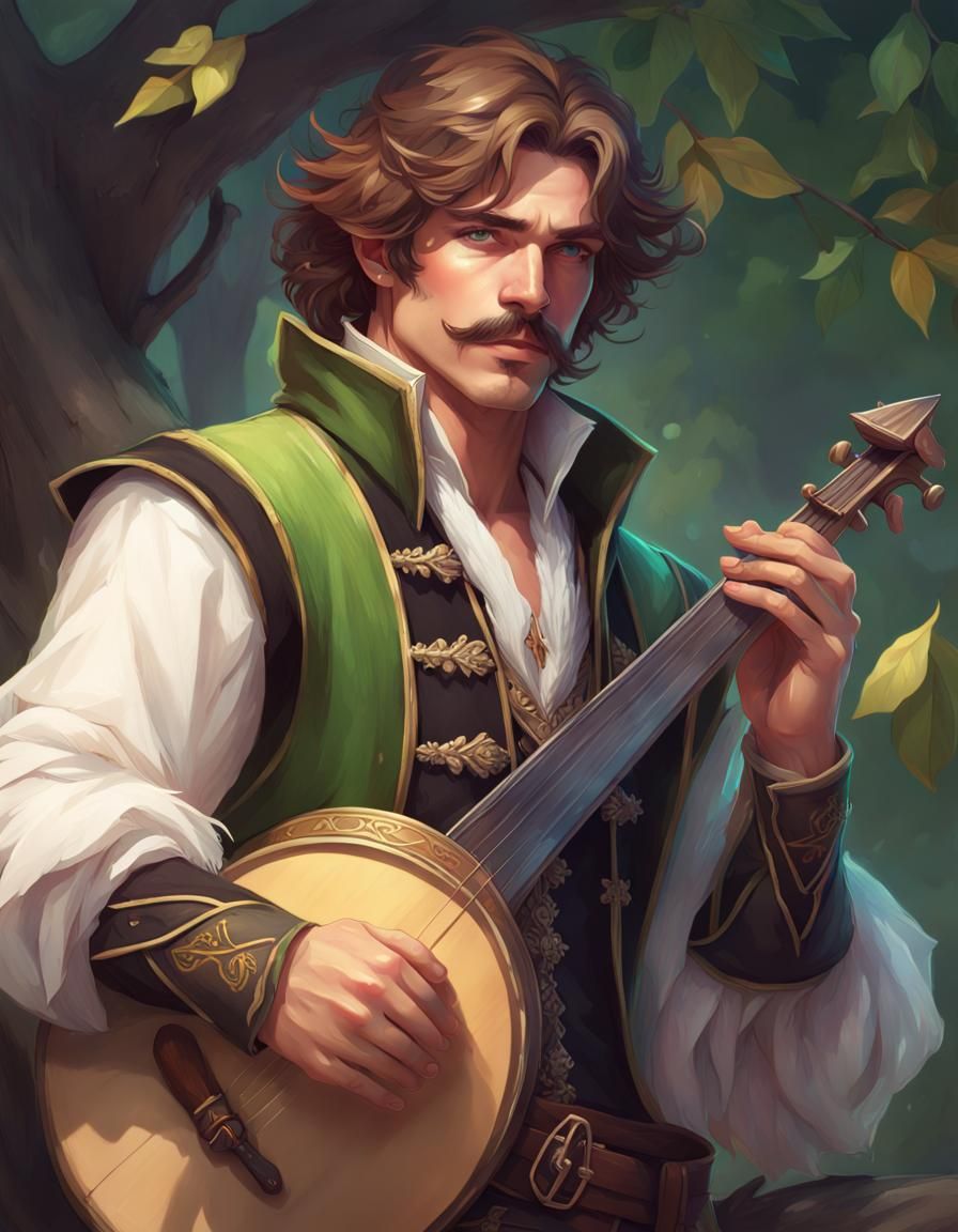Half-Elf Bard Portrait in Hyperdetailed Style