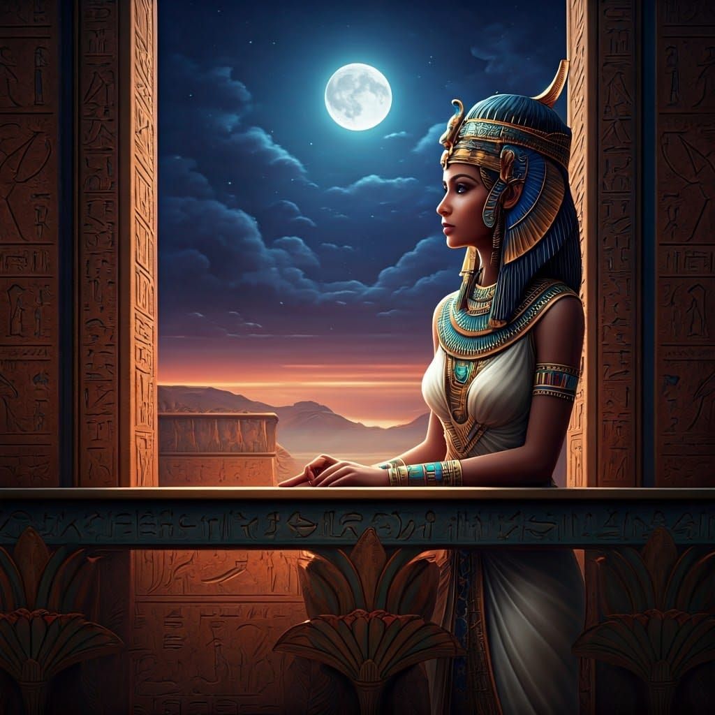 Ethereal Egyptian Princess Illuminated by Lunar Light