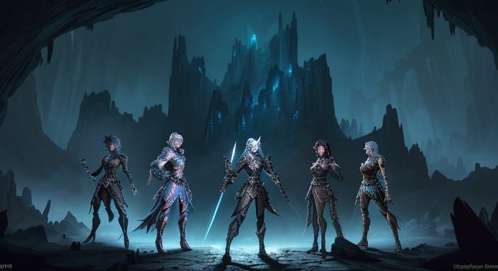 Fantasy Crossover Heroes Assemble in Glowing Underdark Caver...
