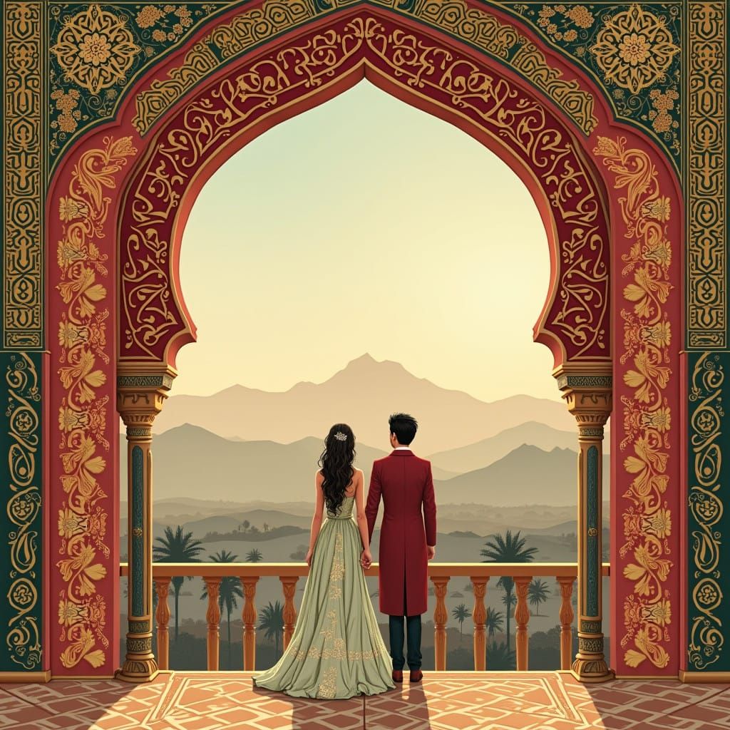 Luxurious Moroccan Wedding Invitation in Red and Olive Green...