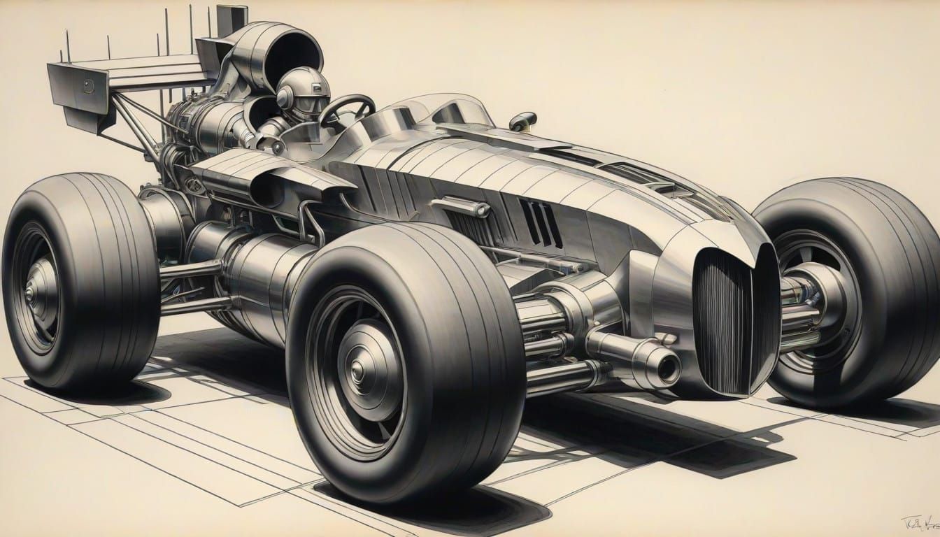 Futuristic Nuclear-Powered Race Car in Cyberpunk Aesthetic