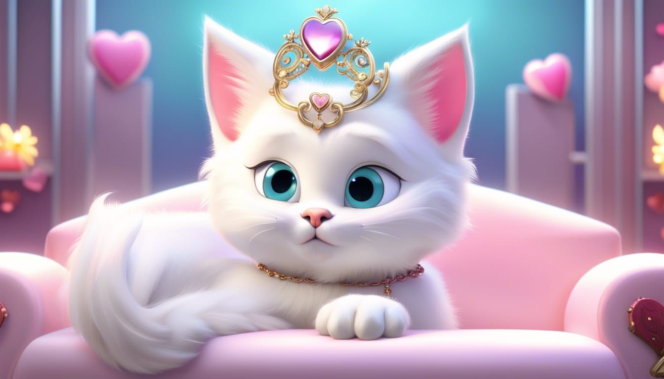 round white kitten with diadem jewels valentines on baroque ...