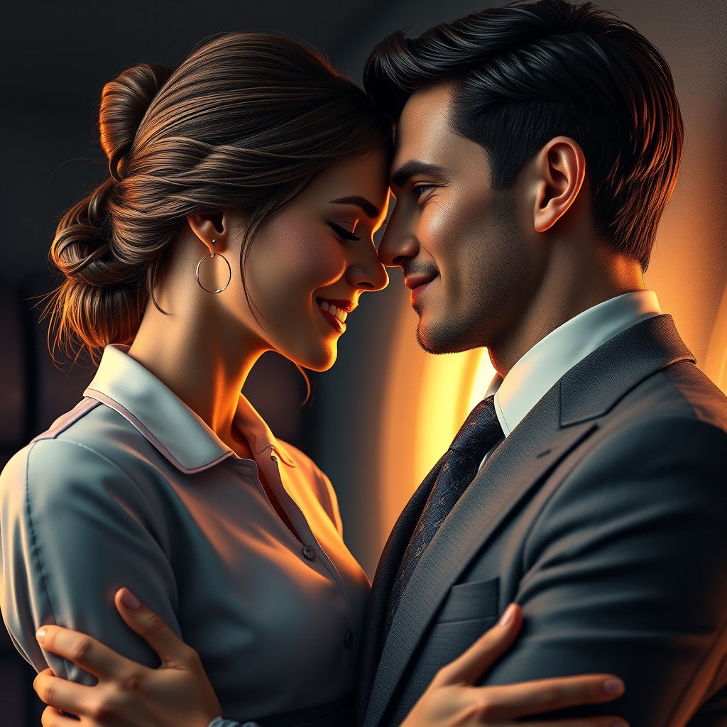 Romantic Couple's Goodnight Kiss in Dramatic Lighting