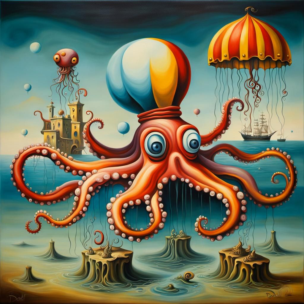 Surreal Clown Octopus Inspired by Dali