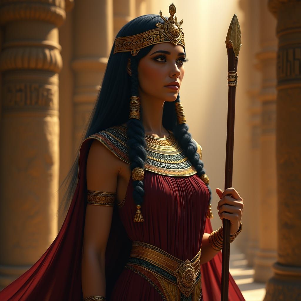 Egyptian Goddess Sekhmet in Golden Sun Disc Crown