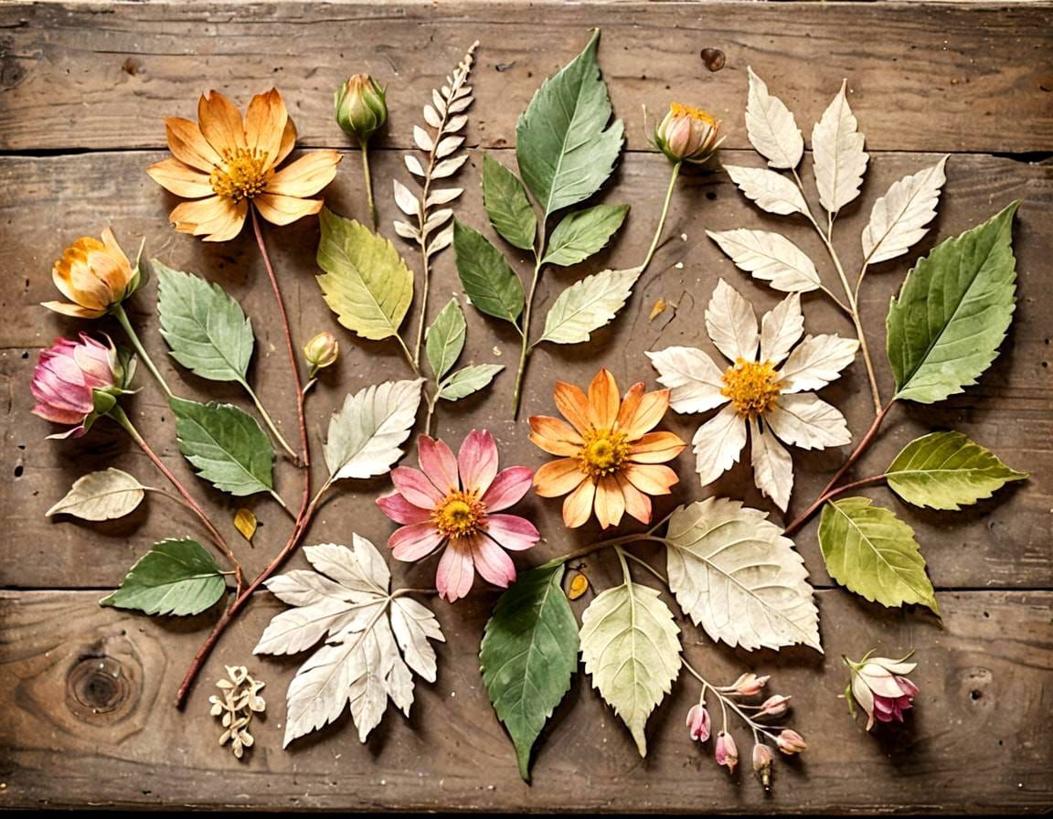 Botanical Still Life: Hand-Pressed Flowers and Leaves