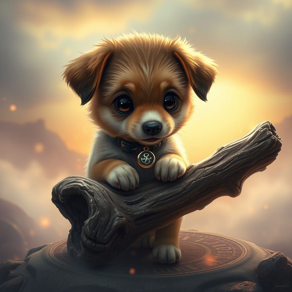 Fantasy Puppy Chews Ancient Bone Amidst Mystical Energy