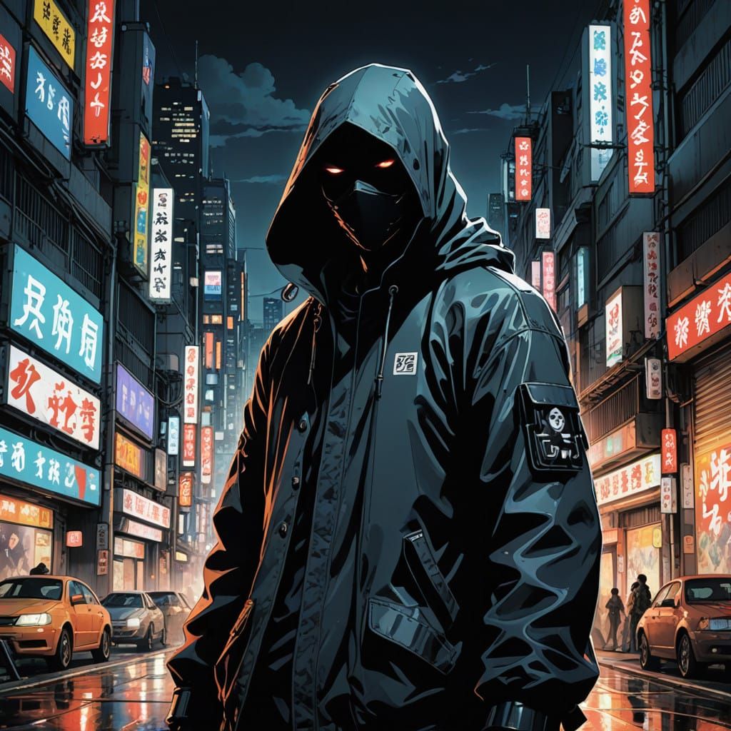 Cyberpunk Rebel in Dark Cityscape