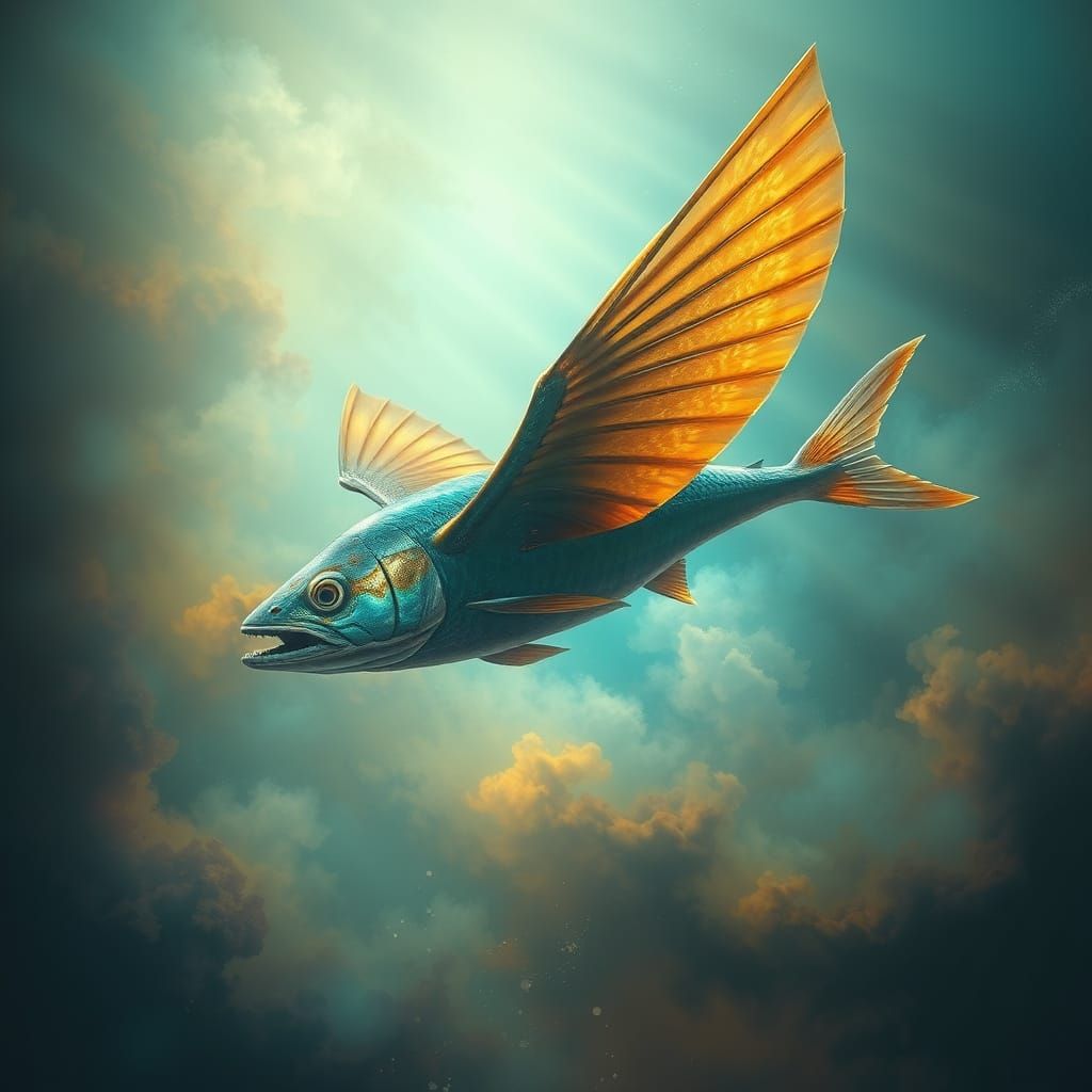 Flying Sarcoidopterus in Dreamy Ethereal Ocean