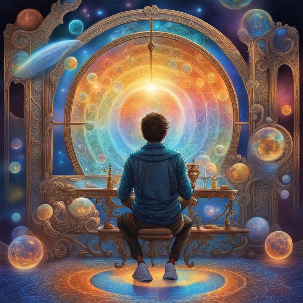 Holographic Cosmic Dreamscape in Pablo Amaringo Style