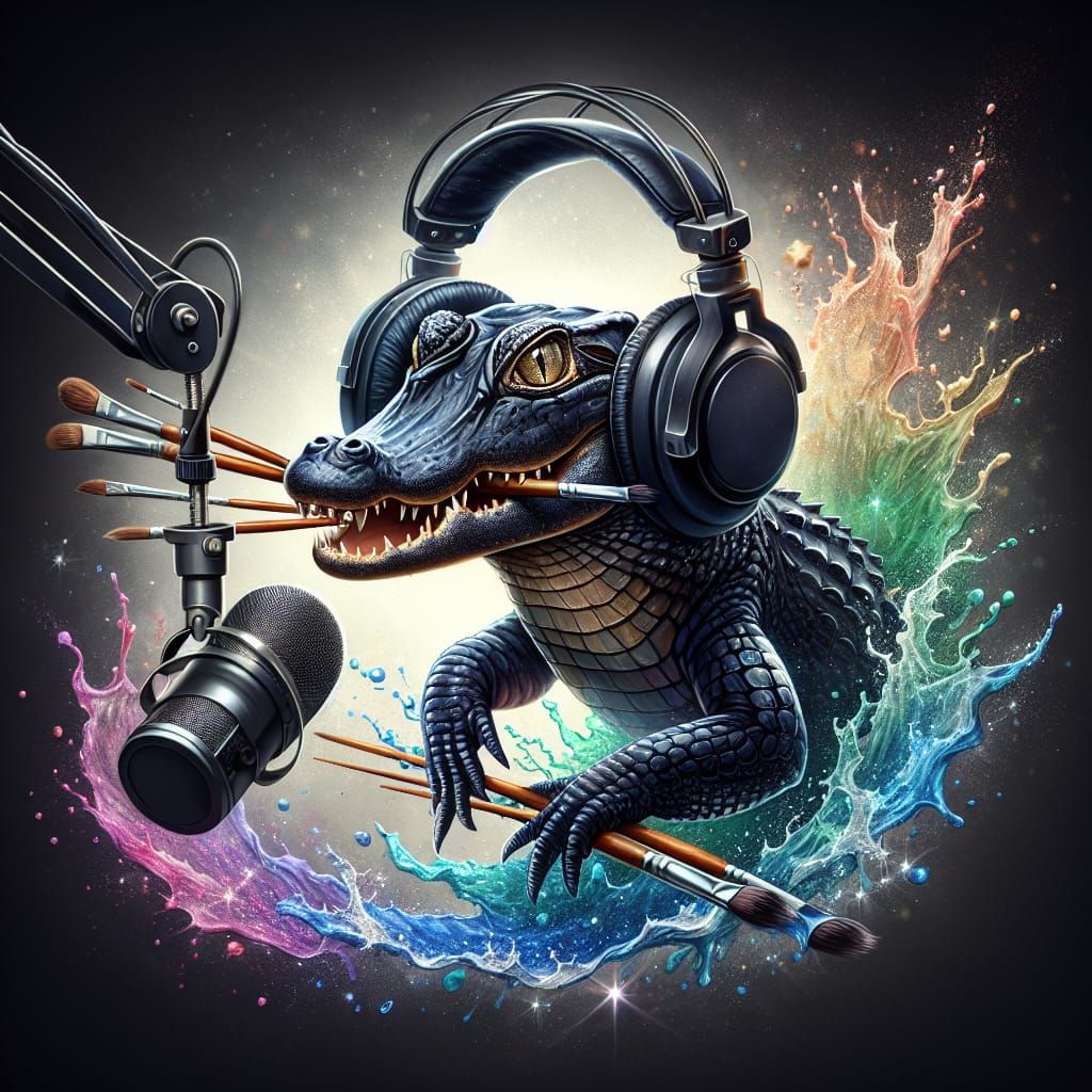 Black Caiman Logo Concept Art with Headphones