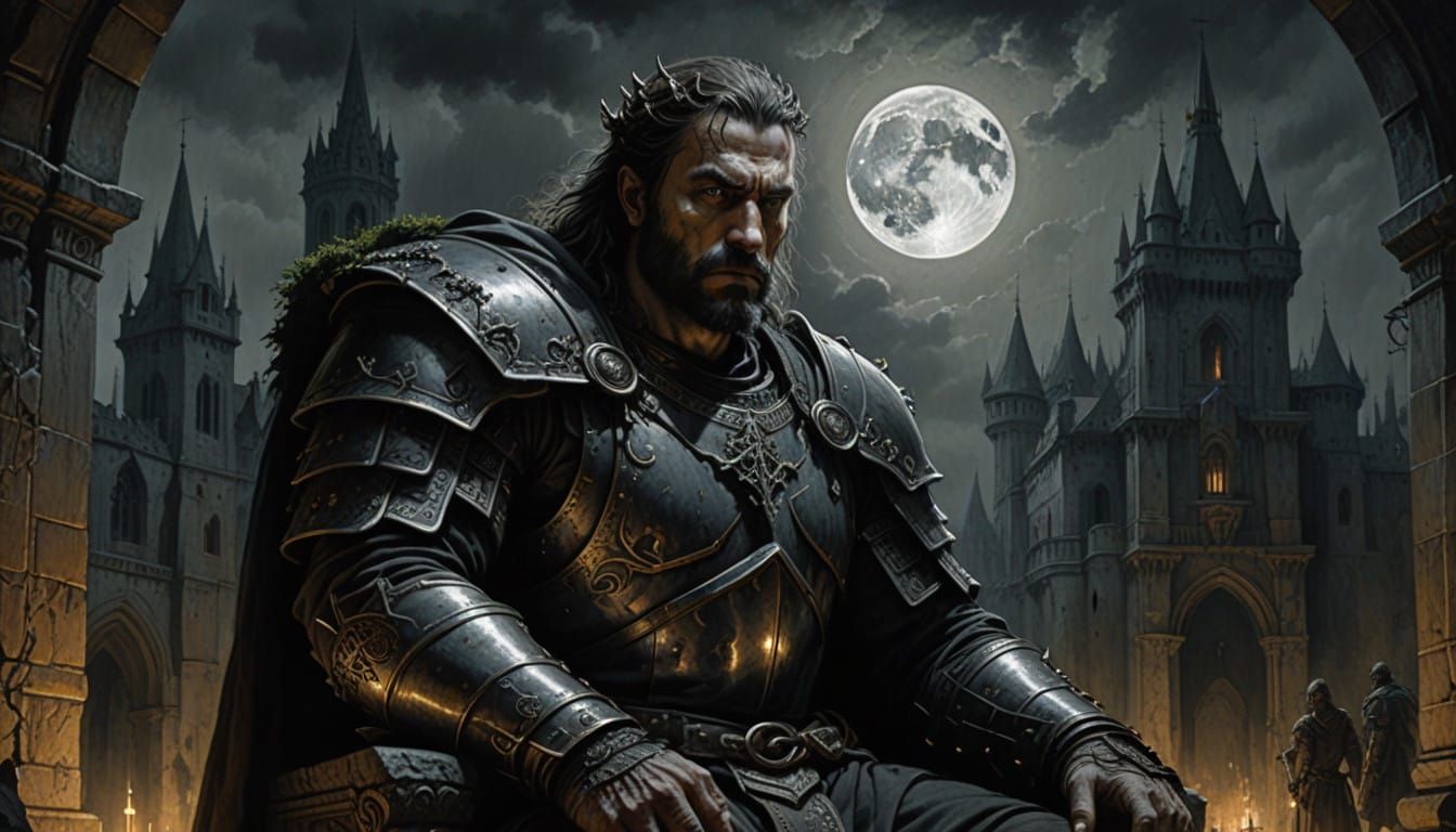 Brooding Barbarian King in Medieval Castle Courtyard