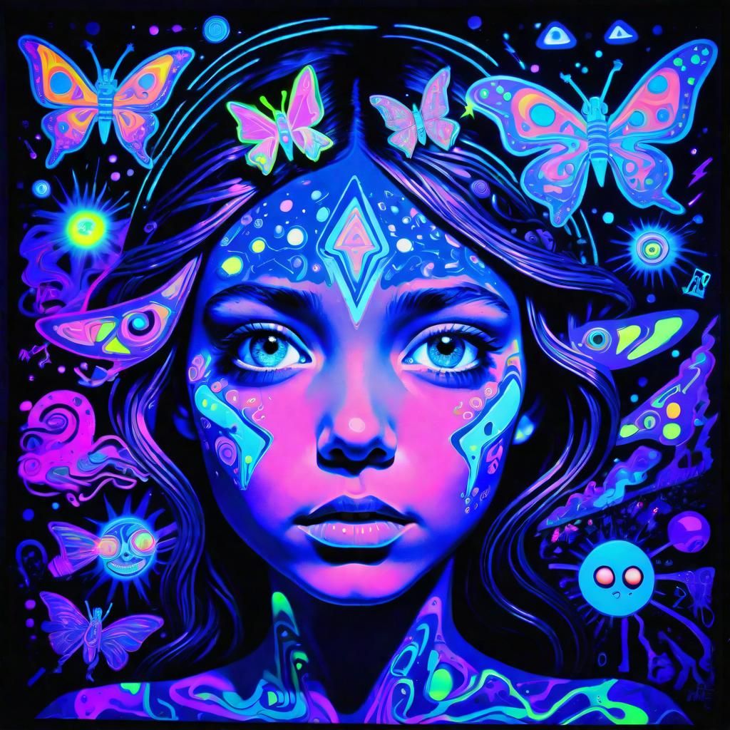 Psychedelic Blacklight Portrait in Abstract Graffiti Art