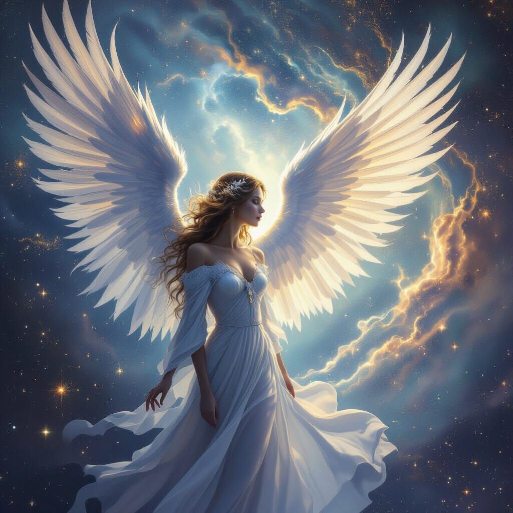 Ethereal Angel in Cosmic Nebula