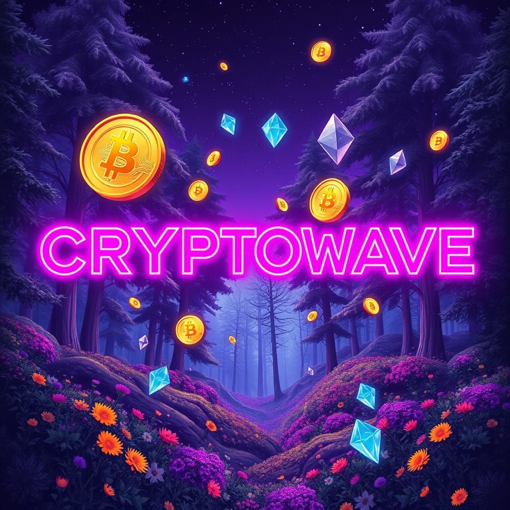 Synthwave Crypto Album Art in Neon Retrowave Style