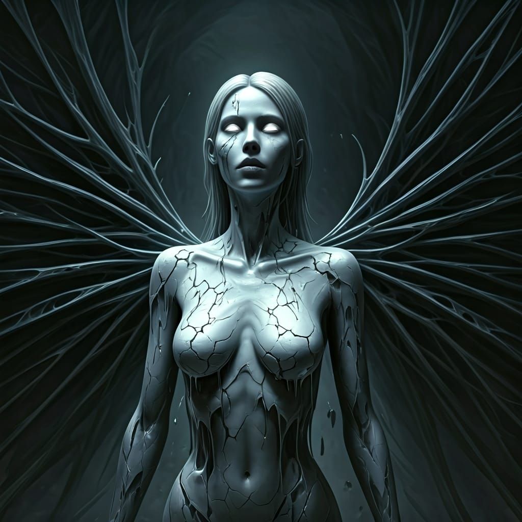 Ghostly Warlock Merged with Liquid Mithril: Dark Fantasy Art