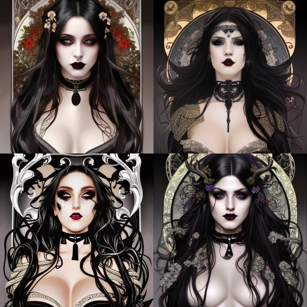 Goth Goddess Portrait in Art Nouveau Style