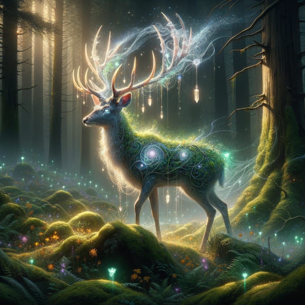 Luminous Deer Guardian of Ancient Forest