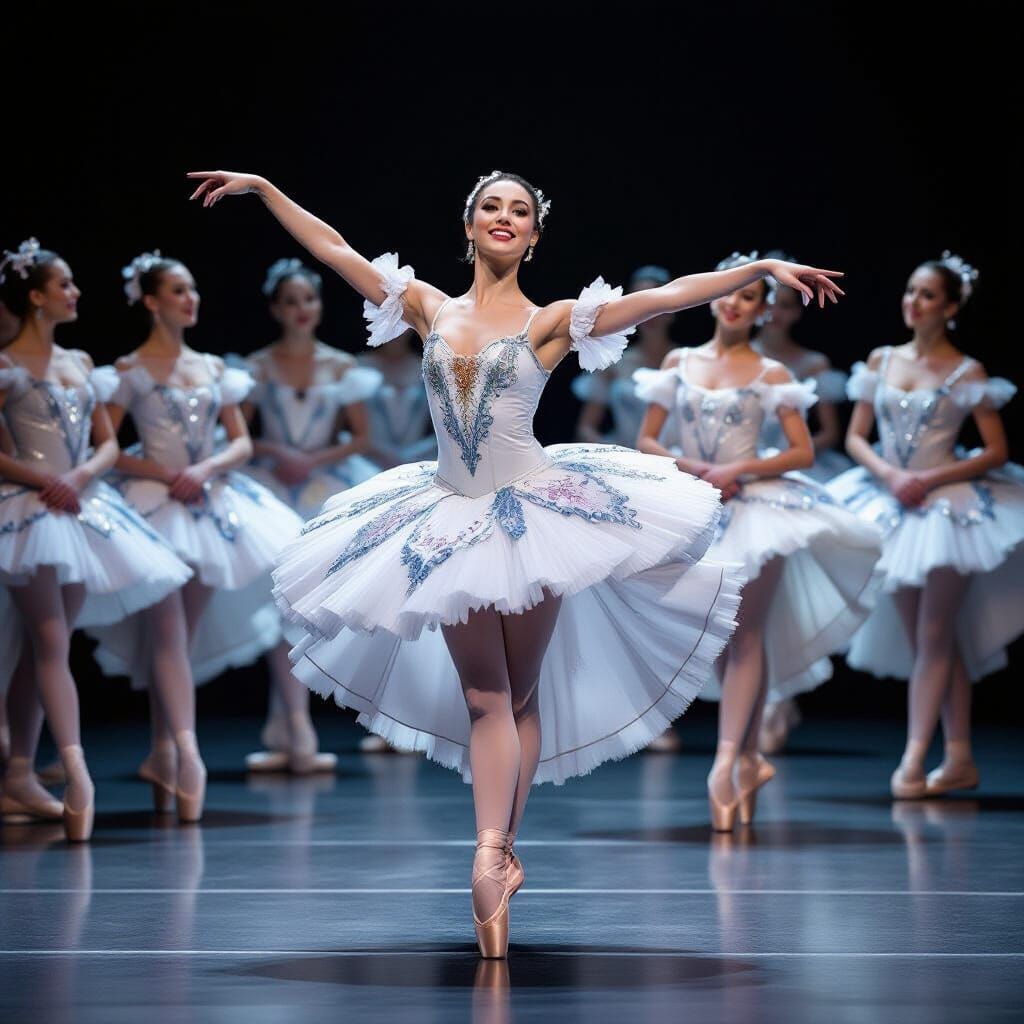 Ballerina on Stage in Striking Costume