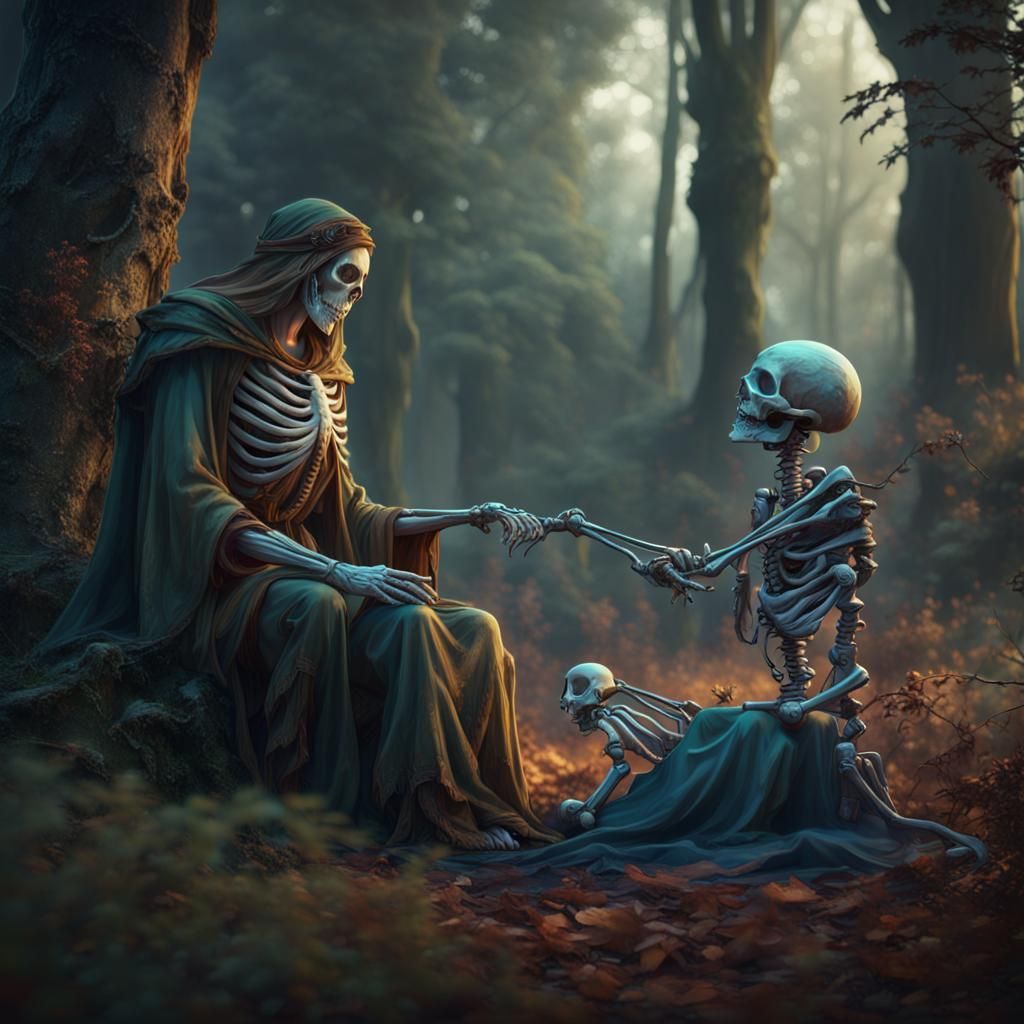High Fantasy Druid and Skeleton Art