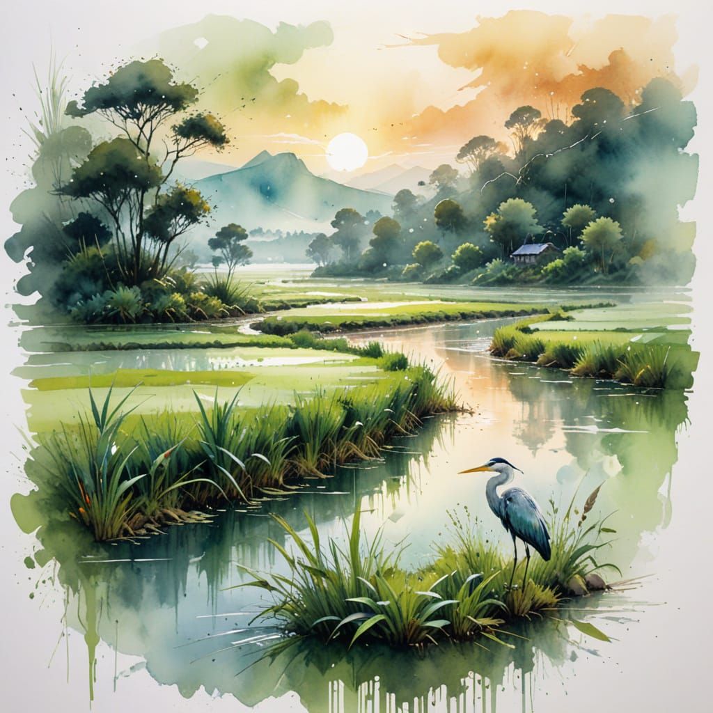 Serene Emerald Rice Fields at Dawn