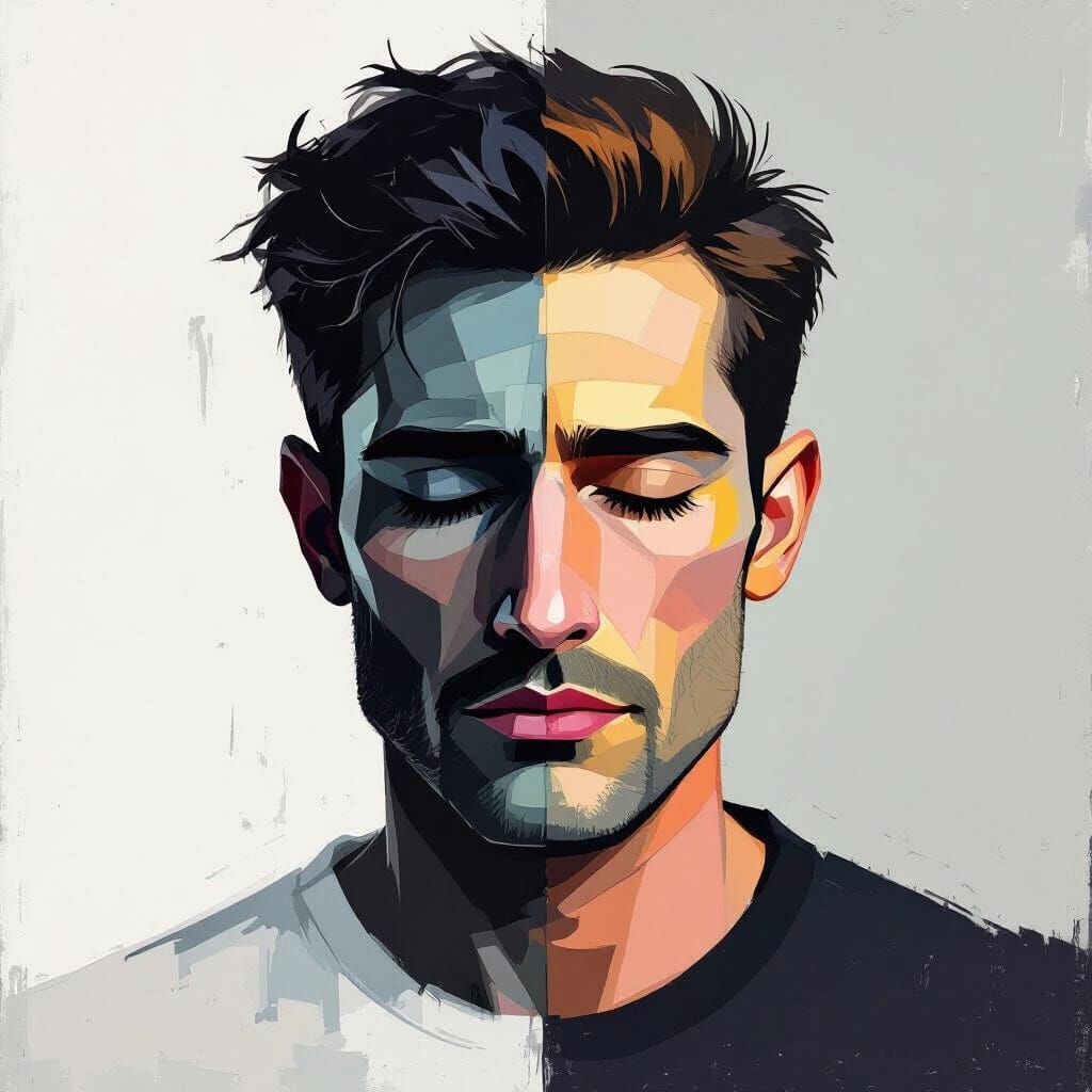 Contrasting Man Portrait: Blurred B&W Meets Vibrant Color