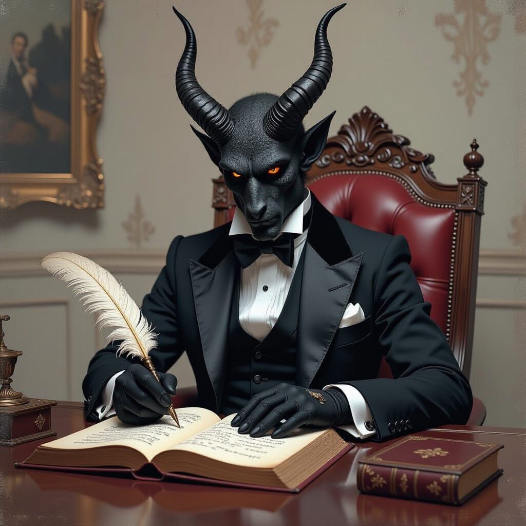 Devil Writing Poems in Gothic Style