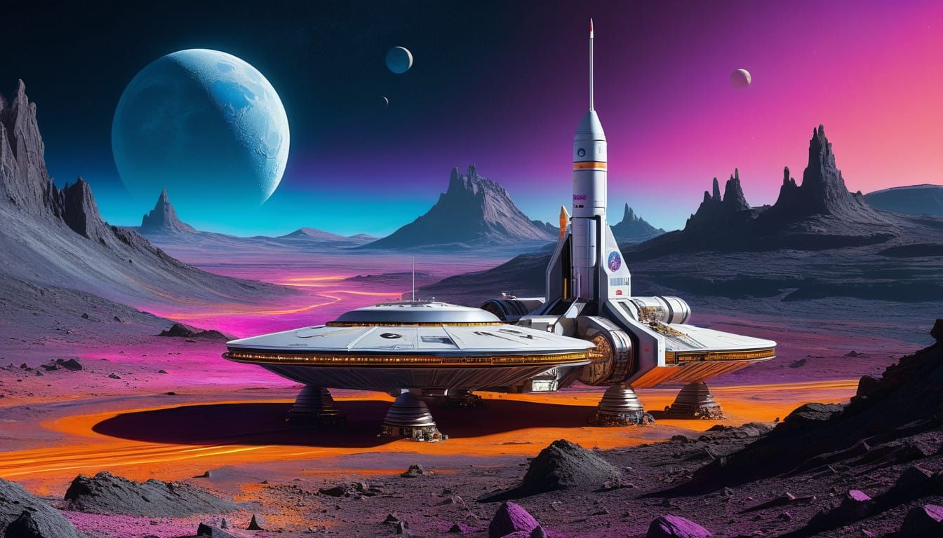 Lunar Outpost in Vibrant Sci-Fi Landscape