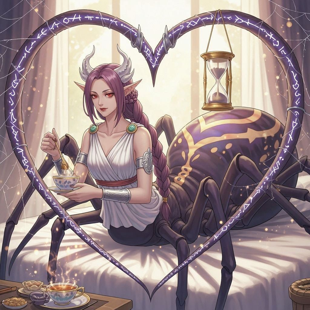 Anime Drider Woman on Spiderweb in Heart Shape