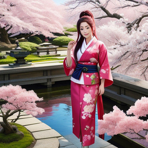 Mai Shiranui in a Whimsical Japanese Garden