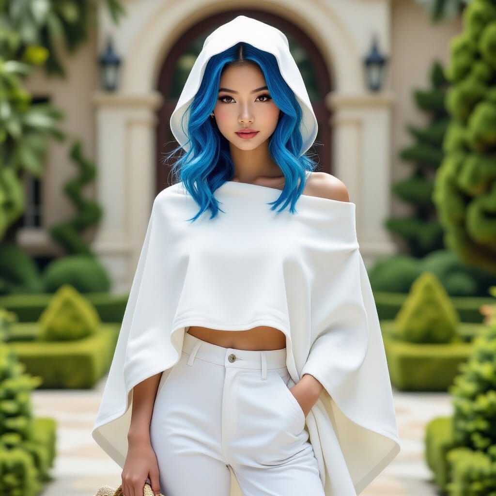 Trendy Teenager with Blue Hair in Comic Art Style