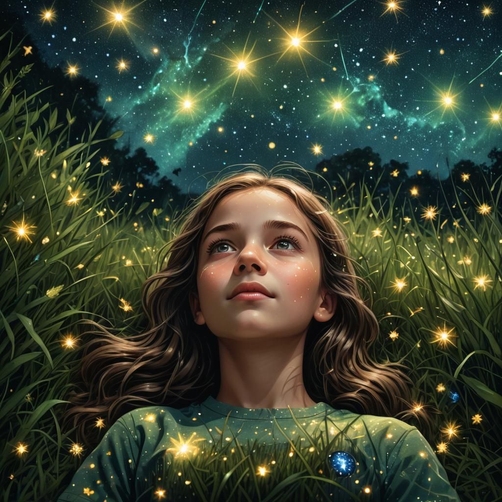 Girl Gazing at Starry Night Sky