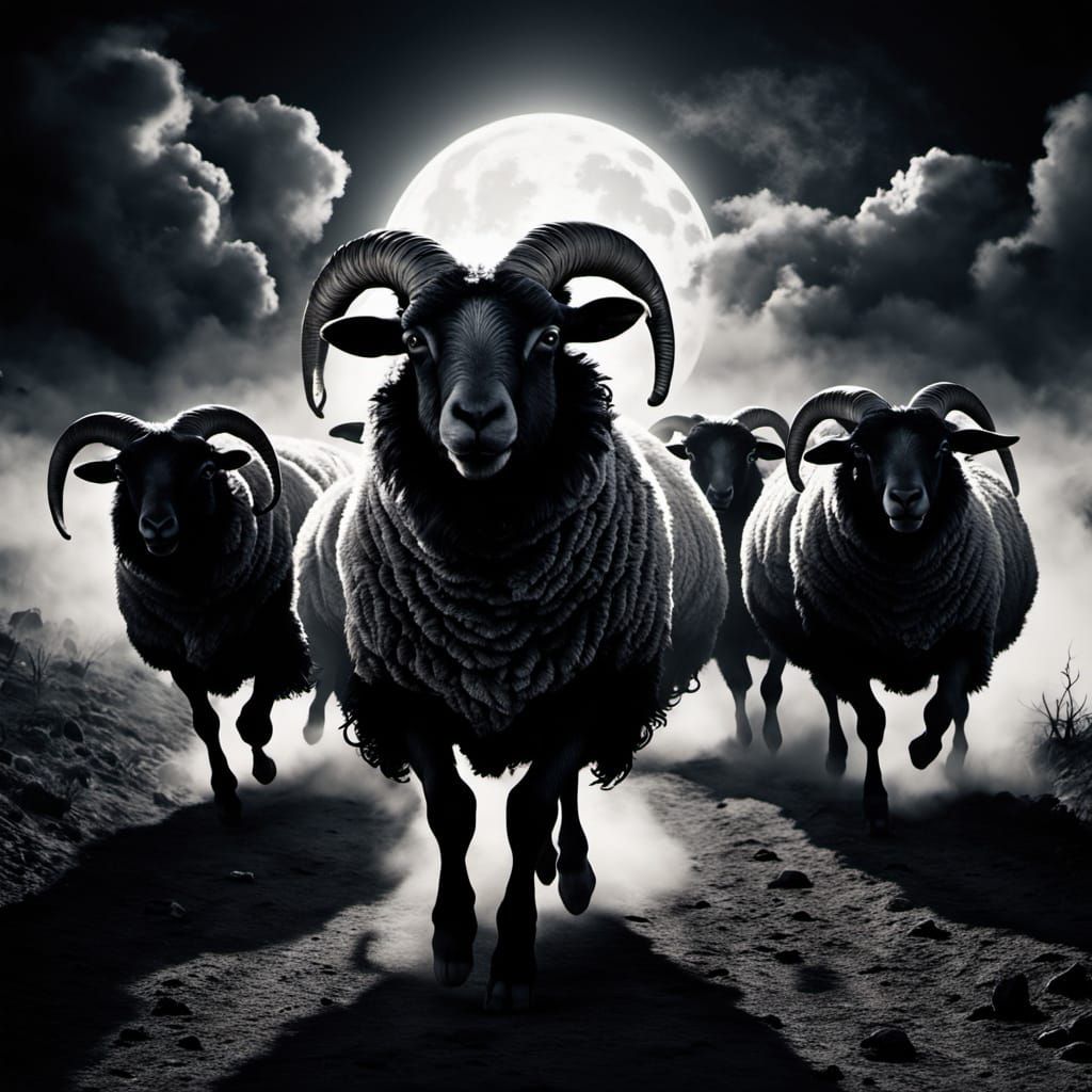 Black Sheep Run to Celestial Opening Under Eerie Moonlight