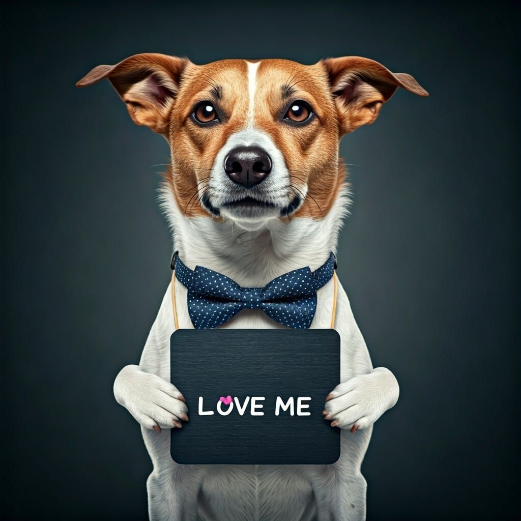 Adorable Dog Portrait with Handwritten Sign