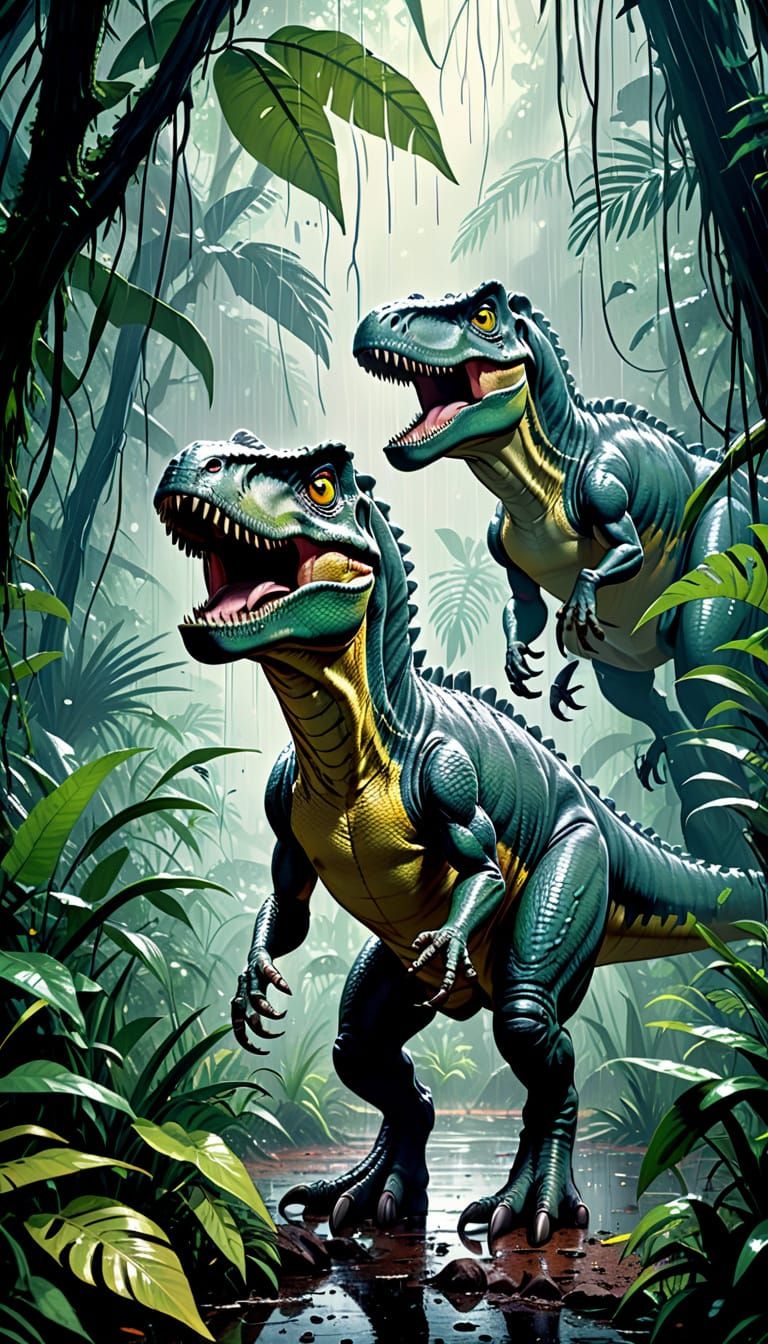 Hyper-Realistic Tyrannosaurus Rex in Jungle Aftermath