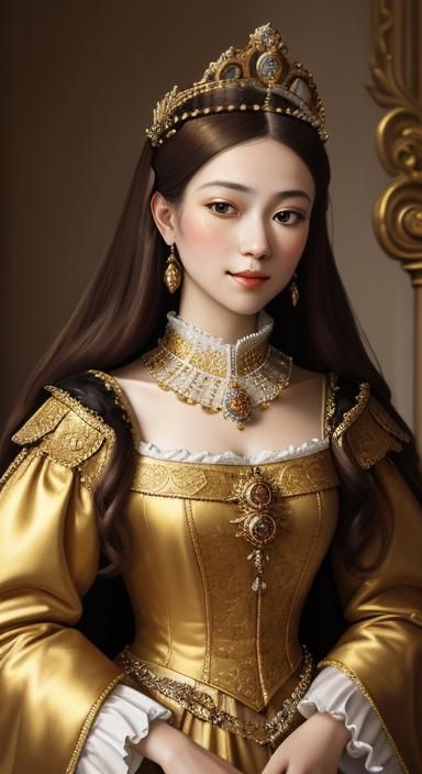 Baroque Portrait of a Young Princess in Throne Room
