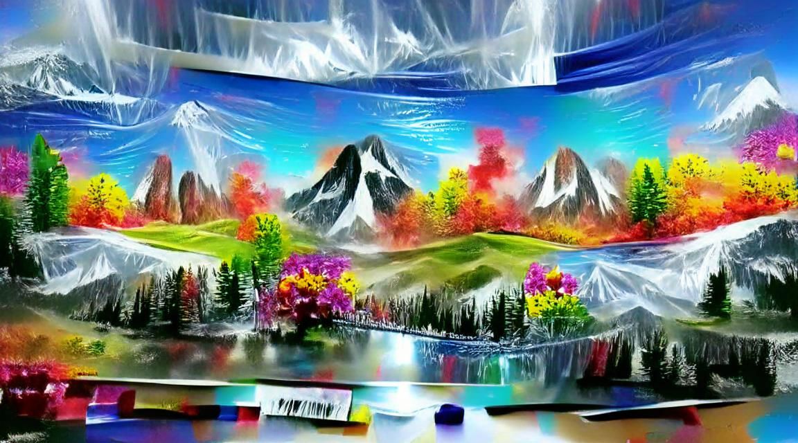 Cosmic Mountain Landscape in Oil Painting Style