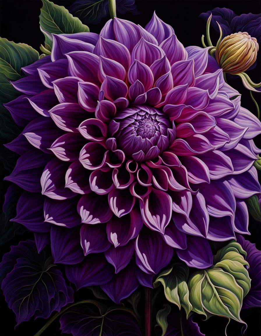 Purple Dahlia Flower in Detailed Airbrush Style